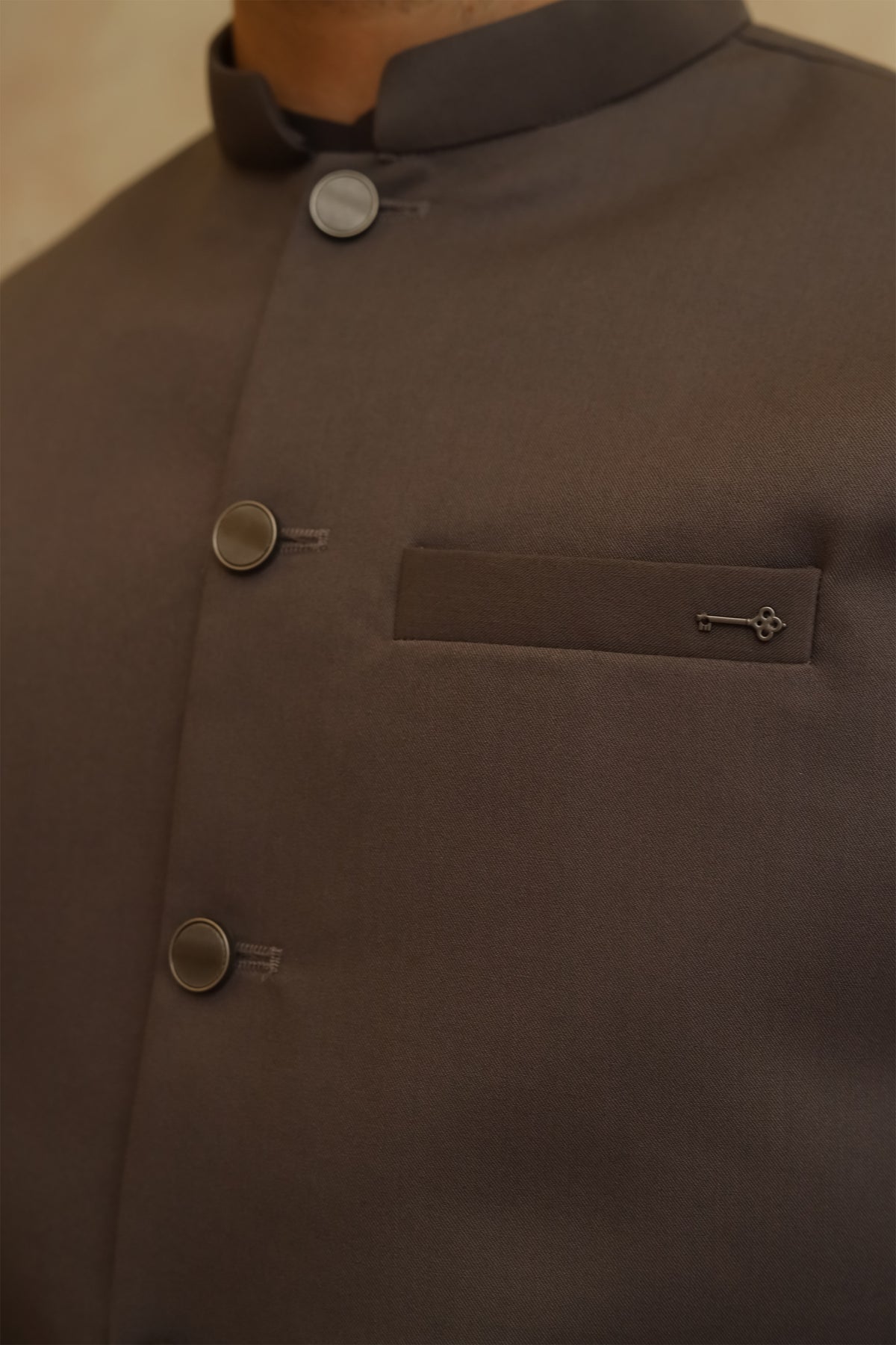 Charcoal Gray Shalwar Kameez with Waistcoat - A-Line Cut - Men