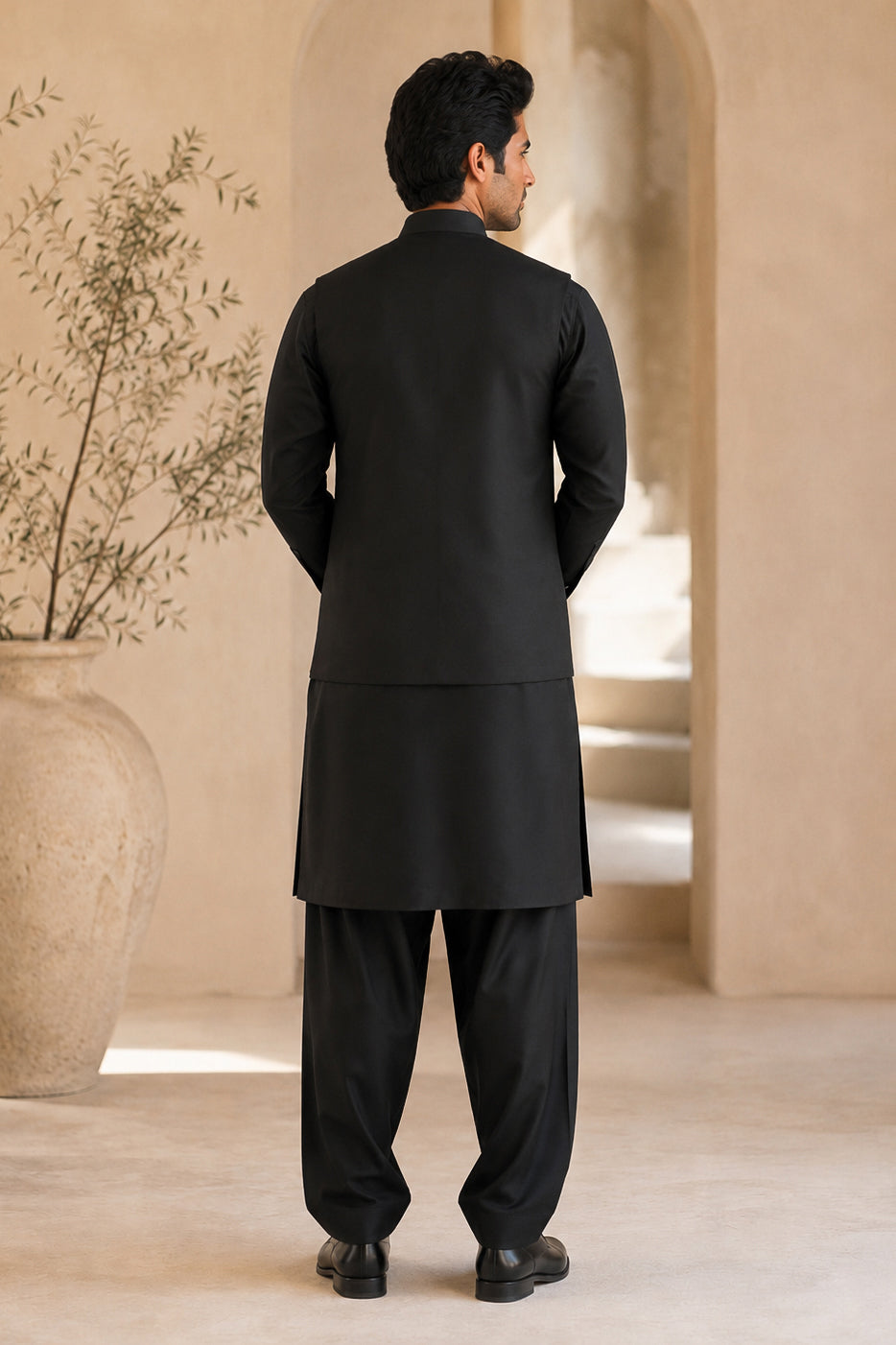 Black Suiting Waistcoat - Straight Cut Buttoned - Men