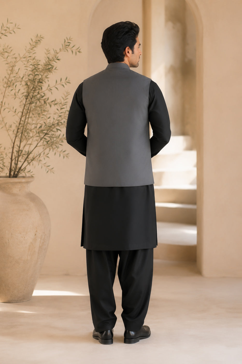 Gray Suiting Waistcoat - Straight Cut Buttoned - Men