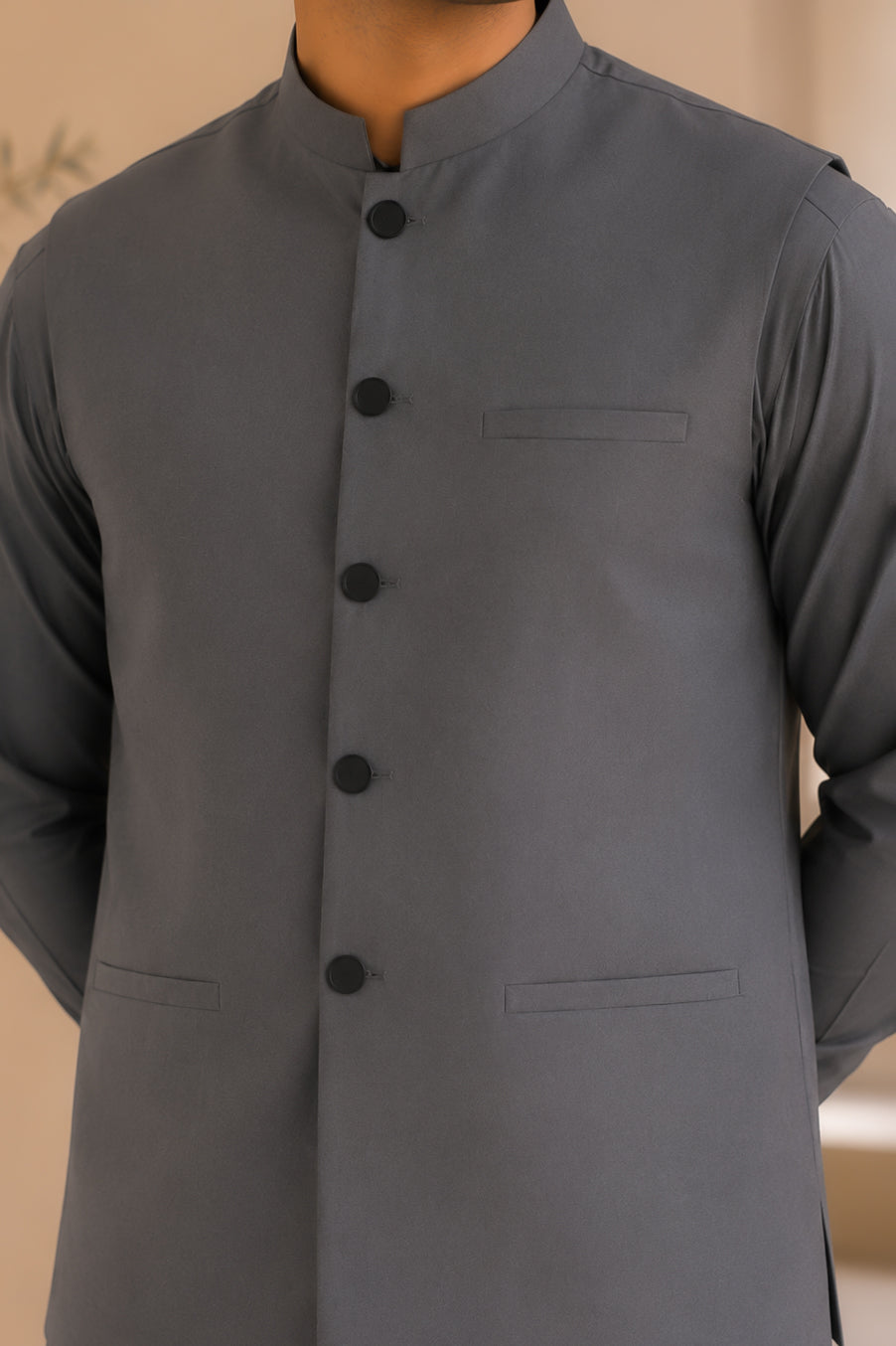 Gray Kurta Shalwar with Suiting Waistcoat - Straight Cut - Men