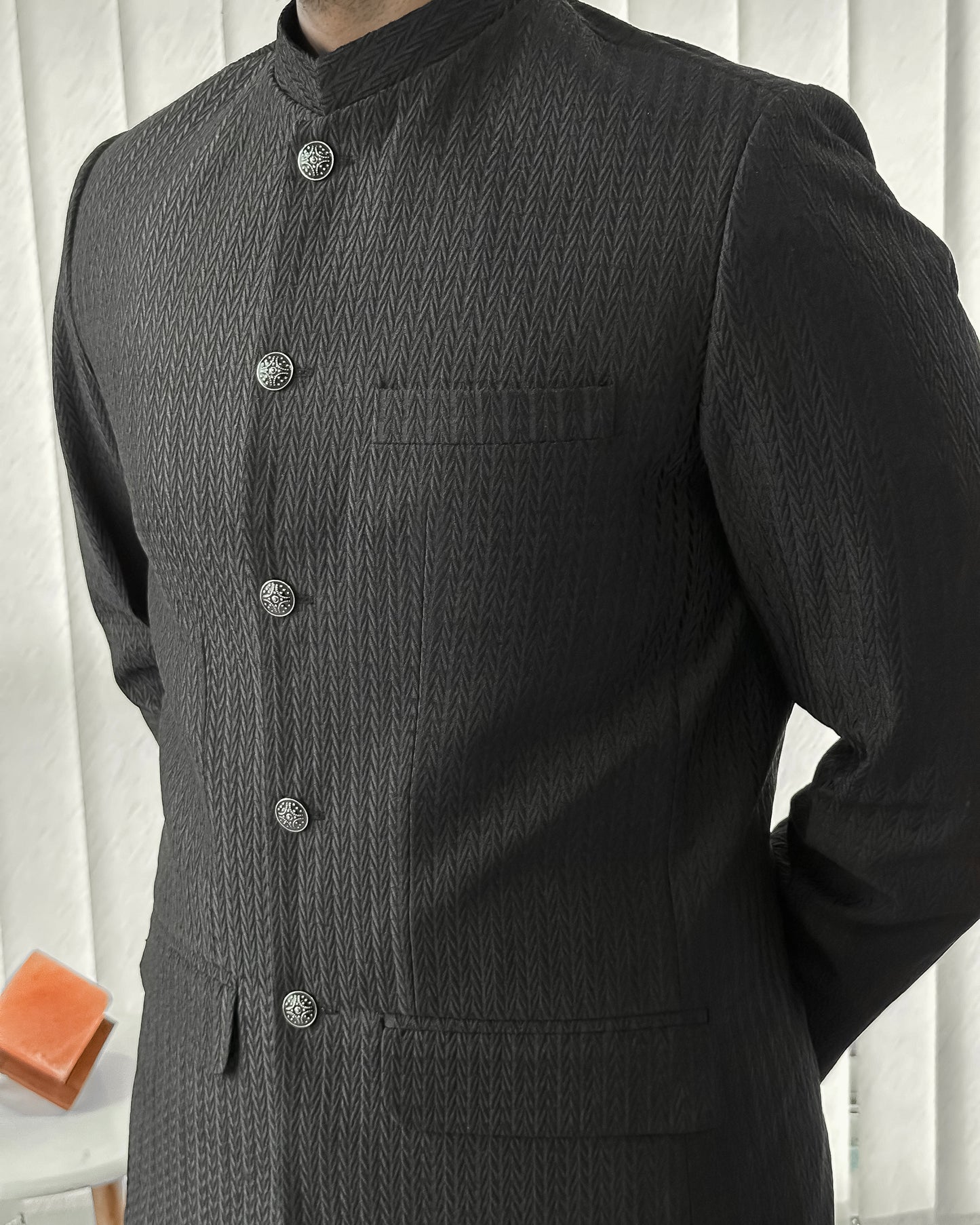 Black Kurta Shalwar with Embroidered Prince Coat - Men