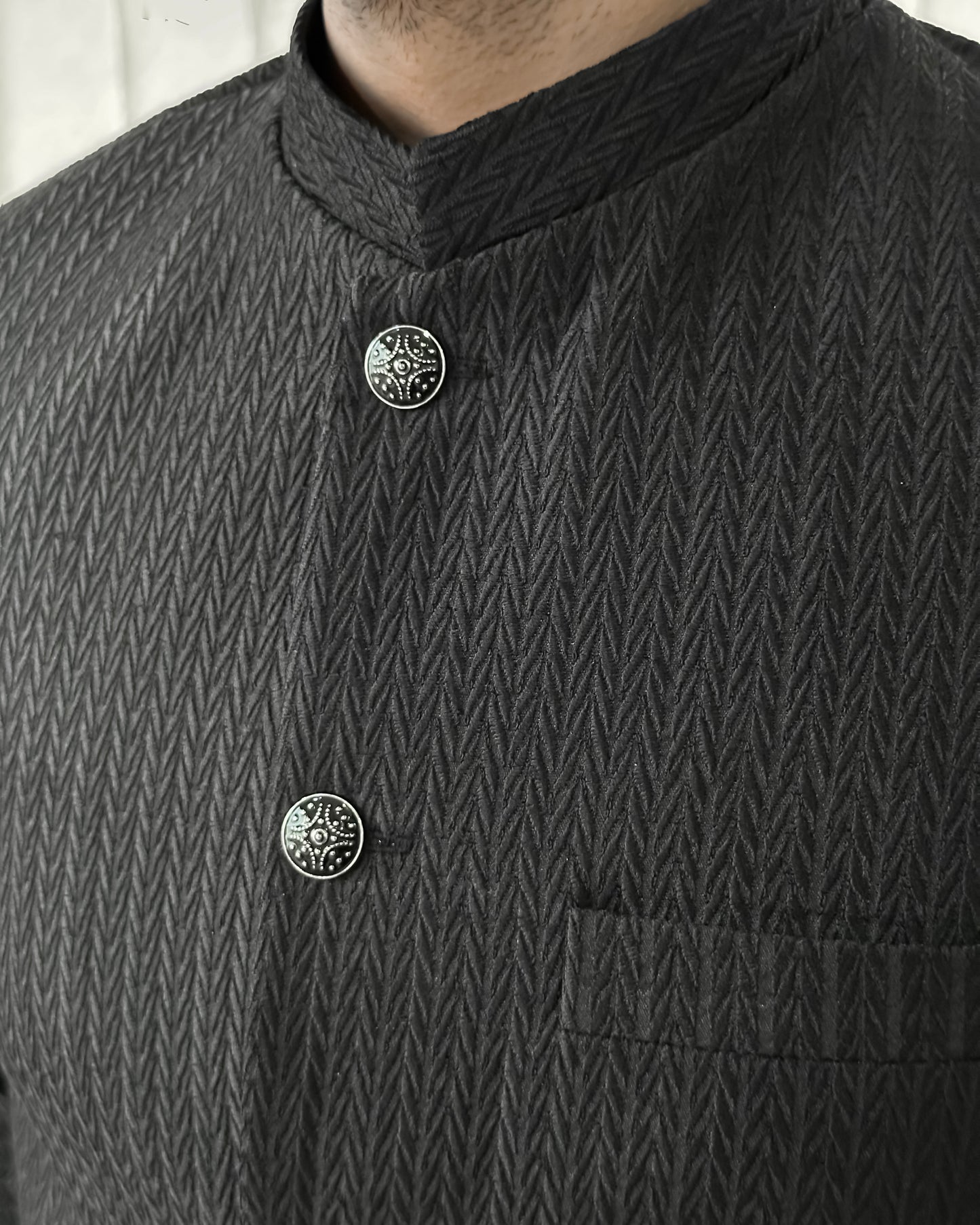 Black Kurta Shalwar with Embroidered Prince Coat - Men