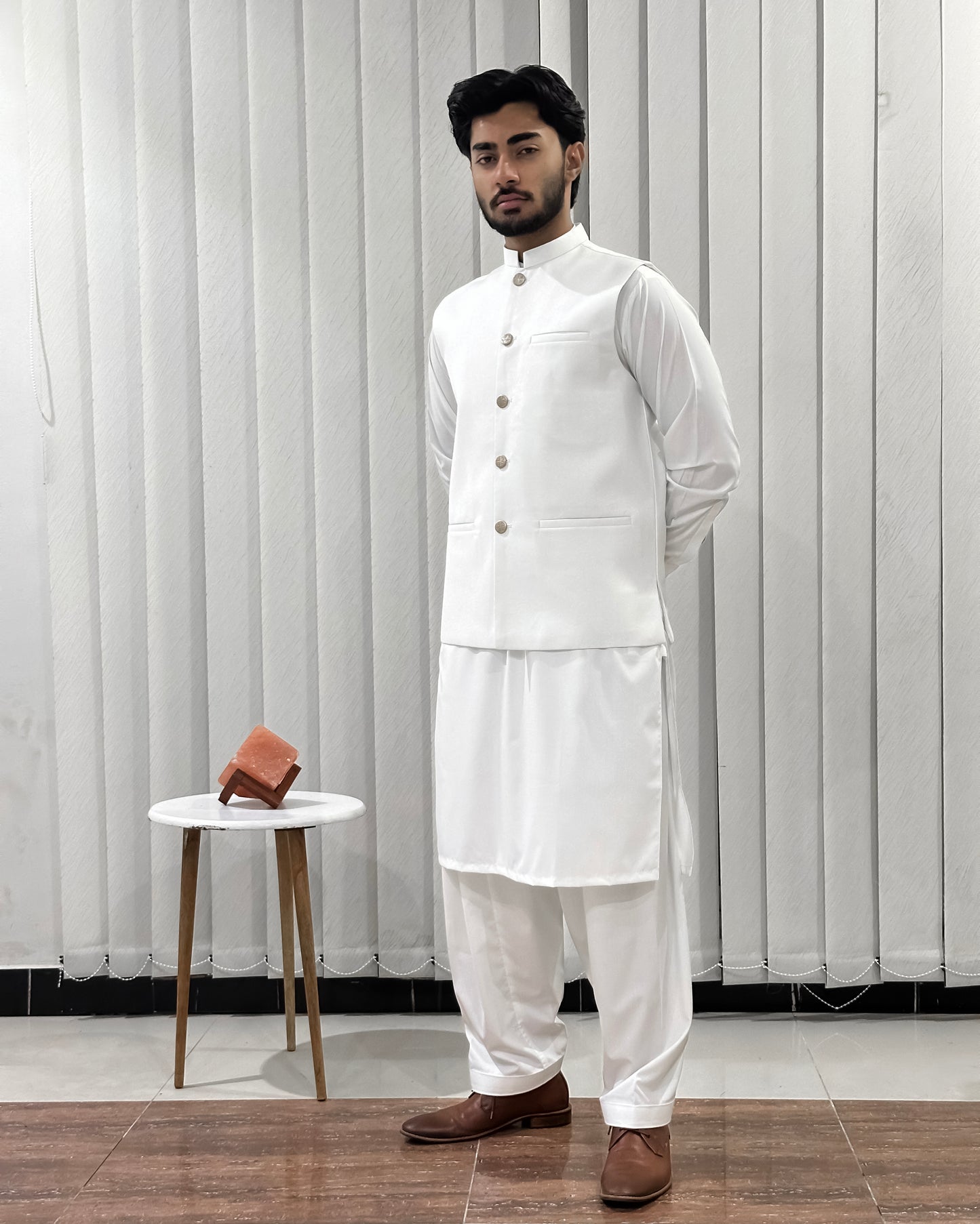 Off White Suiting Waistcoat - Straight Cut Buttoned - Men