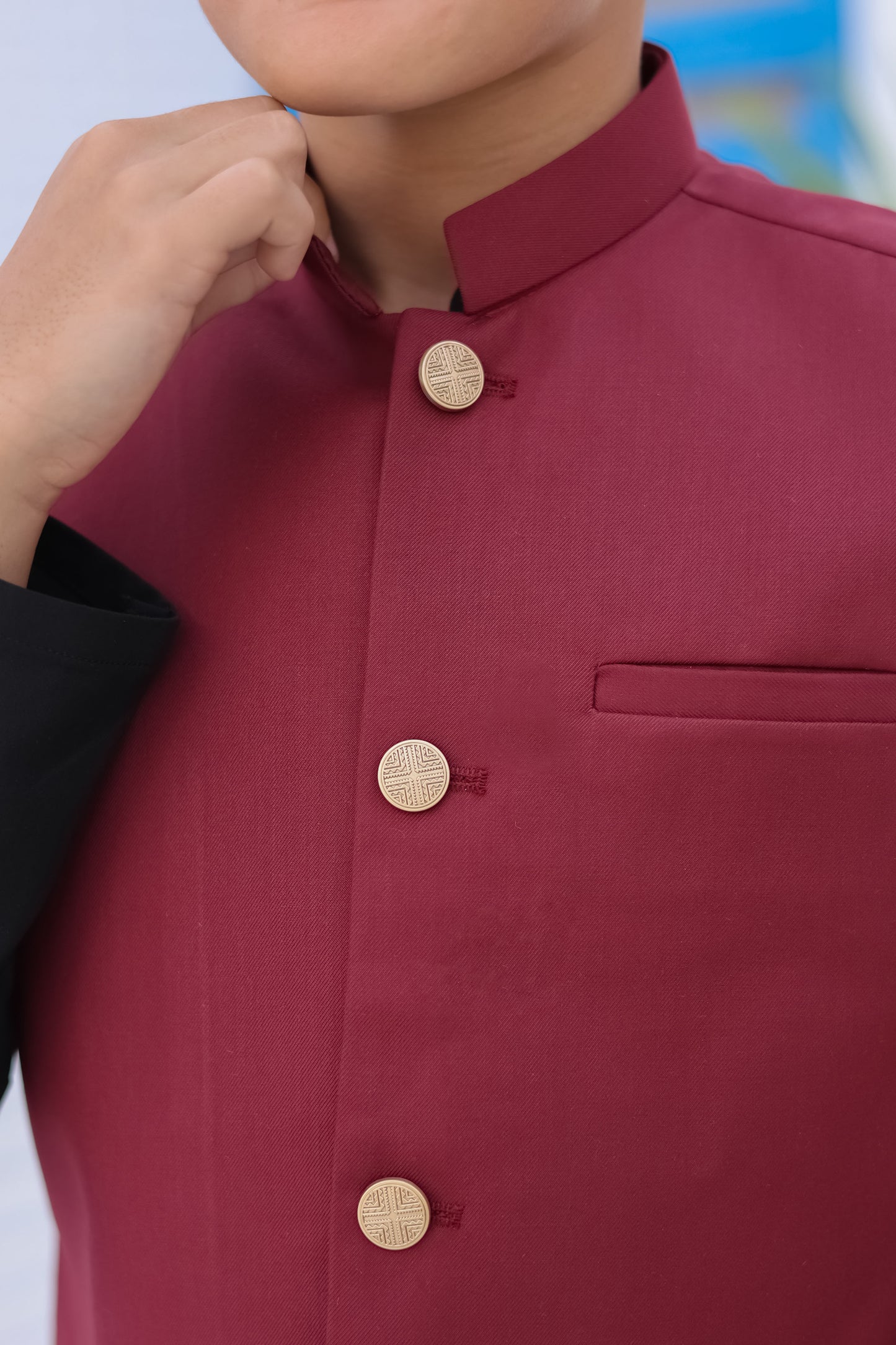Black Kurta Trouser with Maroon Suiting Waistcoat - Kids