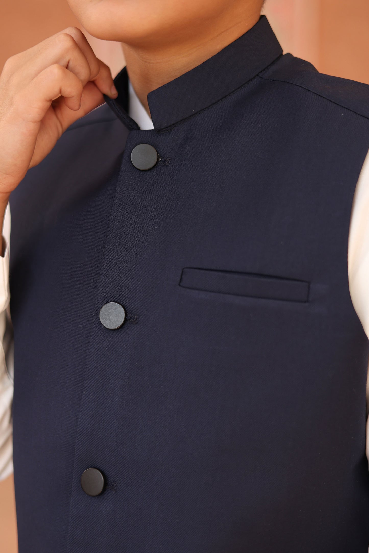Off White Kurta Trouser with Navy Blue Suiting Waistcoat - Kids