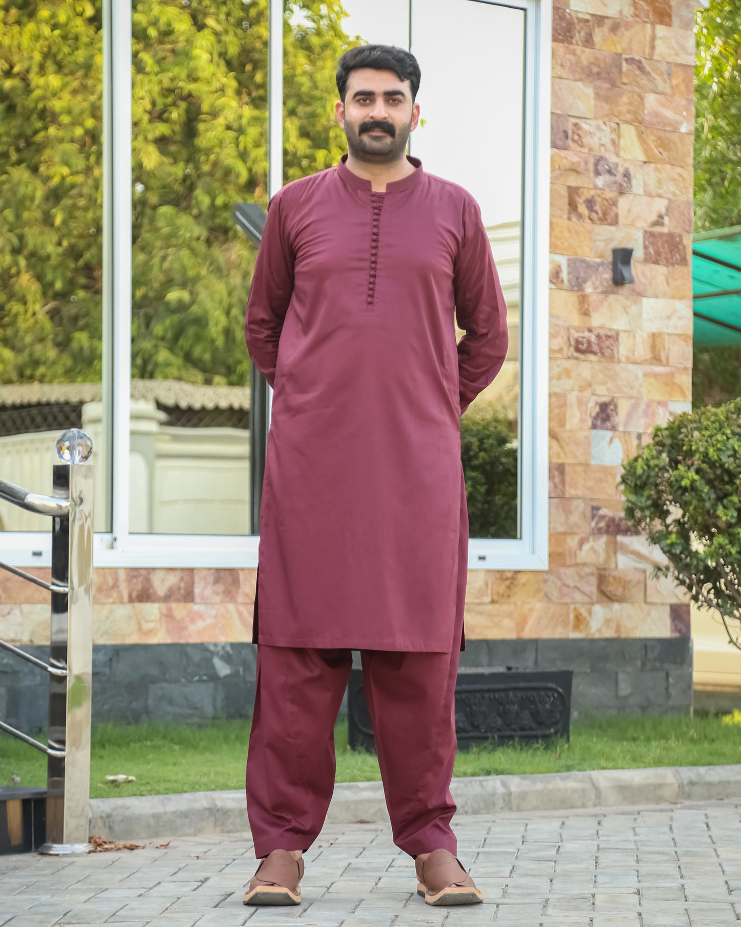 Maroon Luppi Cotton Shalwar Kameez - Stitched
