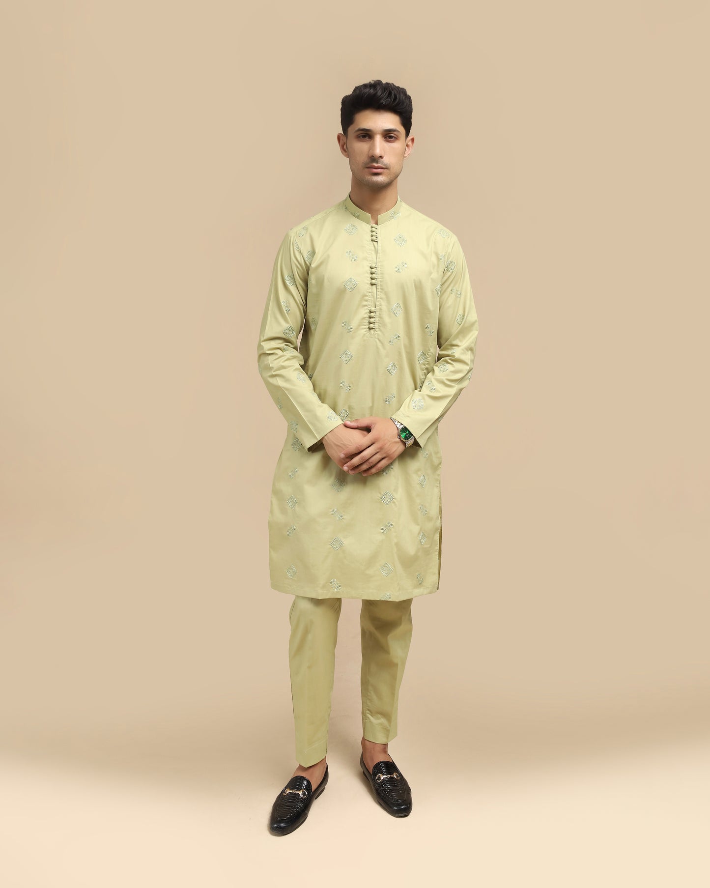 Mint Cotton Embroidered Kurta Trouser MED-3333 - Men