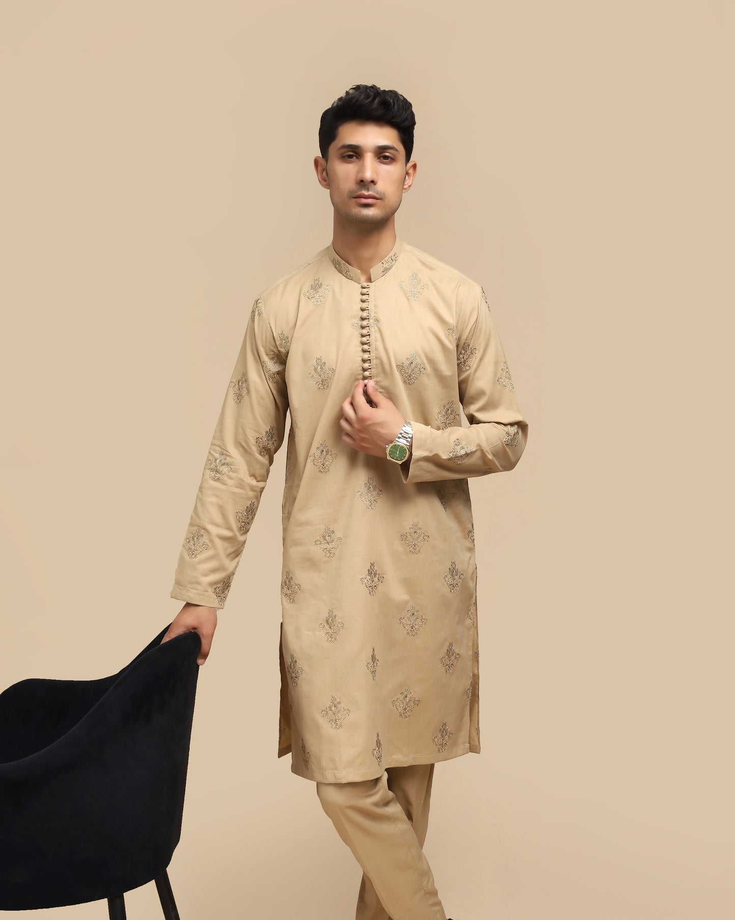 Ivory Skin Cotton Embroidered Kurta Trouser MED-1111 - Men