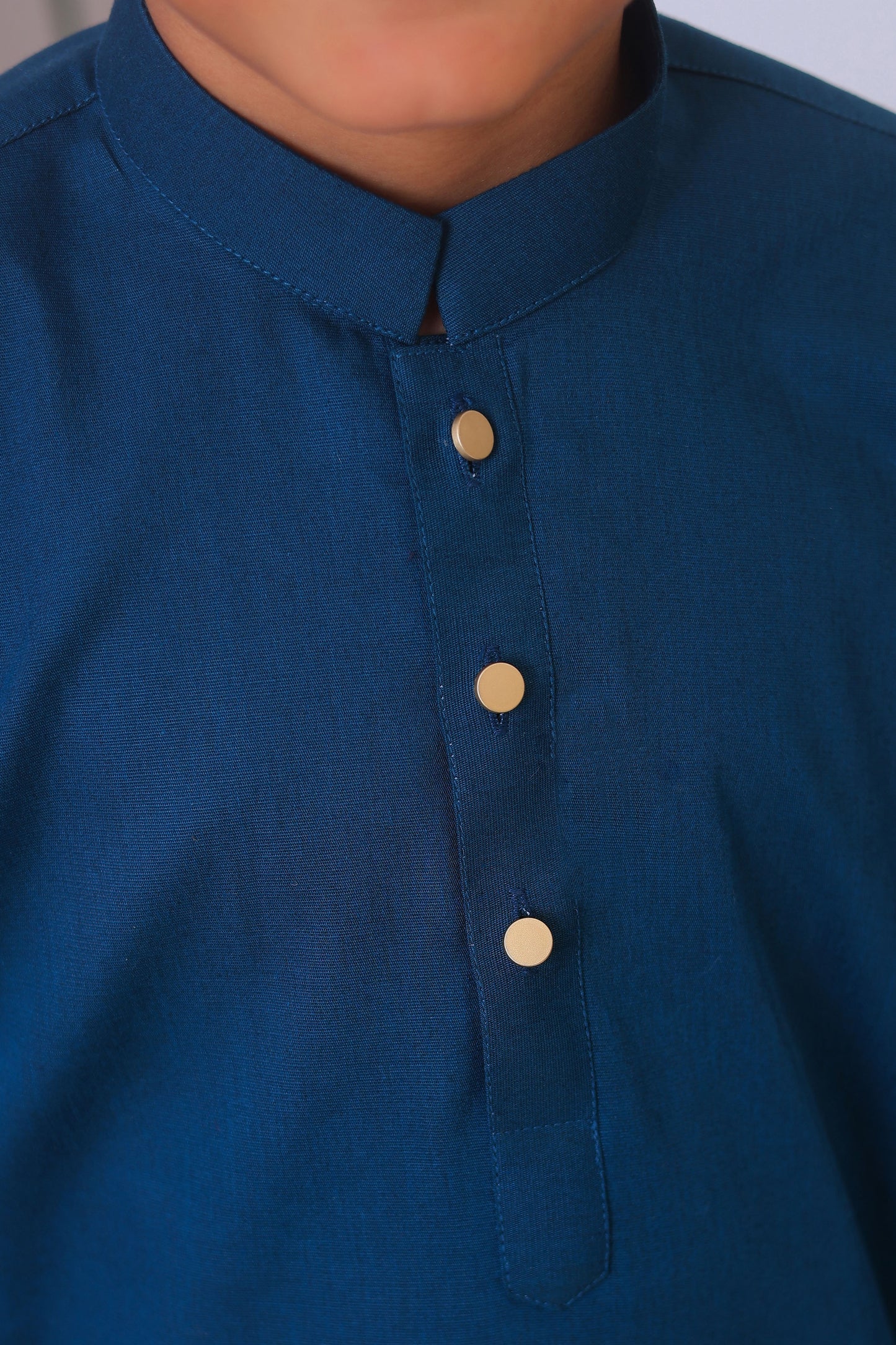 French Blue Cotton Kurta Trouser - Kids