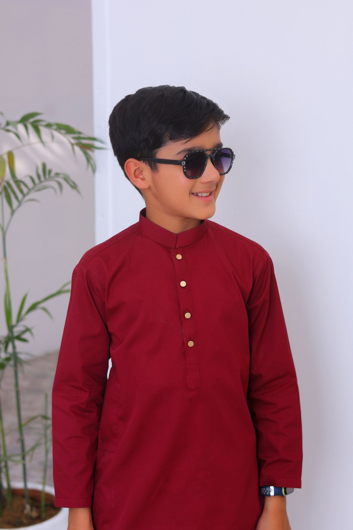 Maroon Cotton Kurta Trouser - Kids