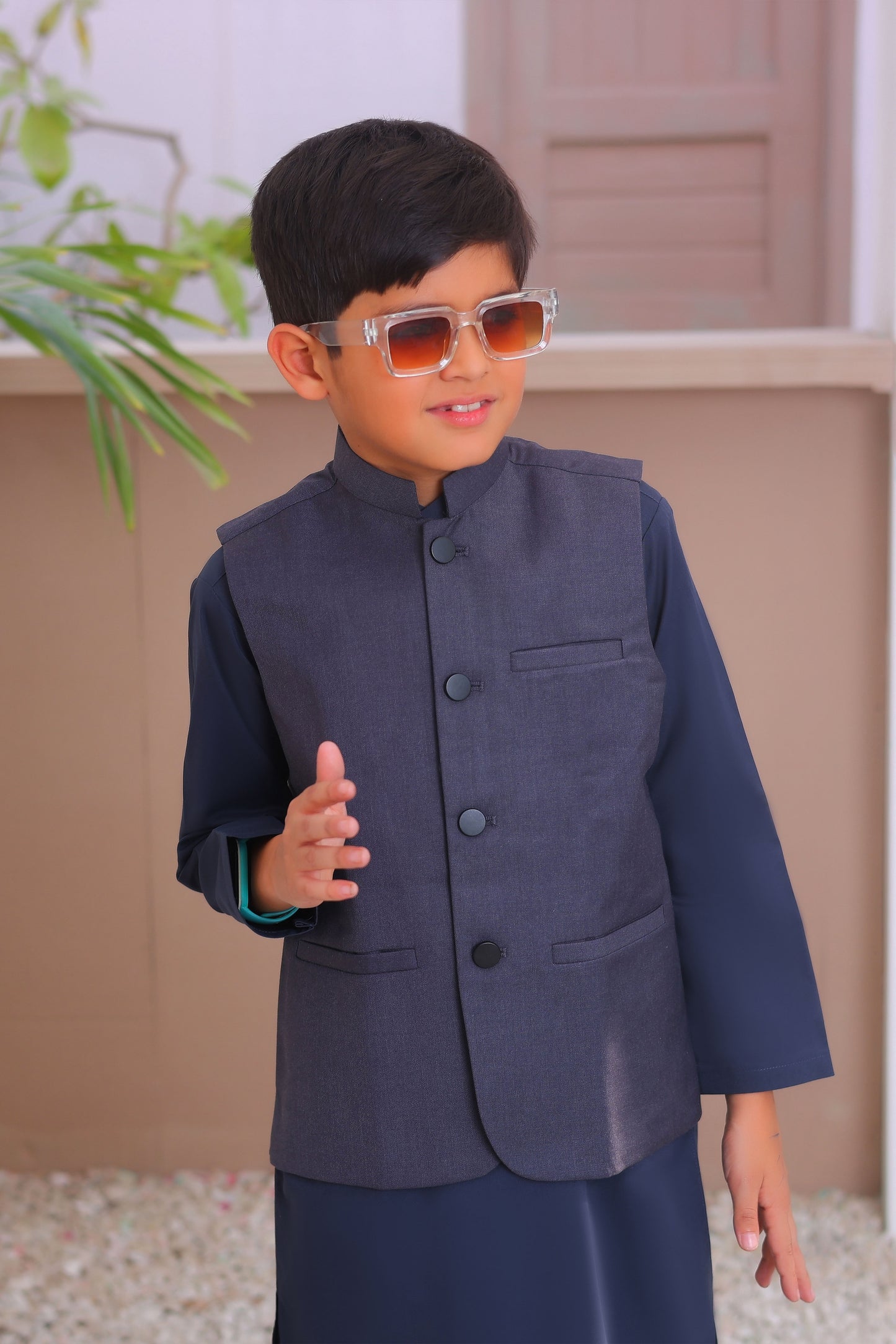 Gray Kurta Trouser with Suiting Waistcoat - Kids