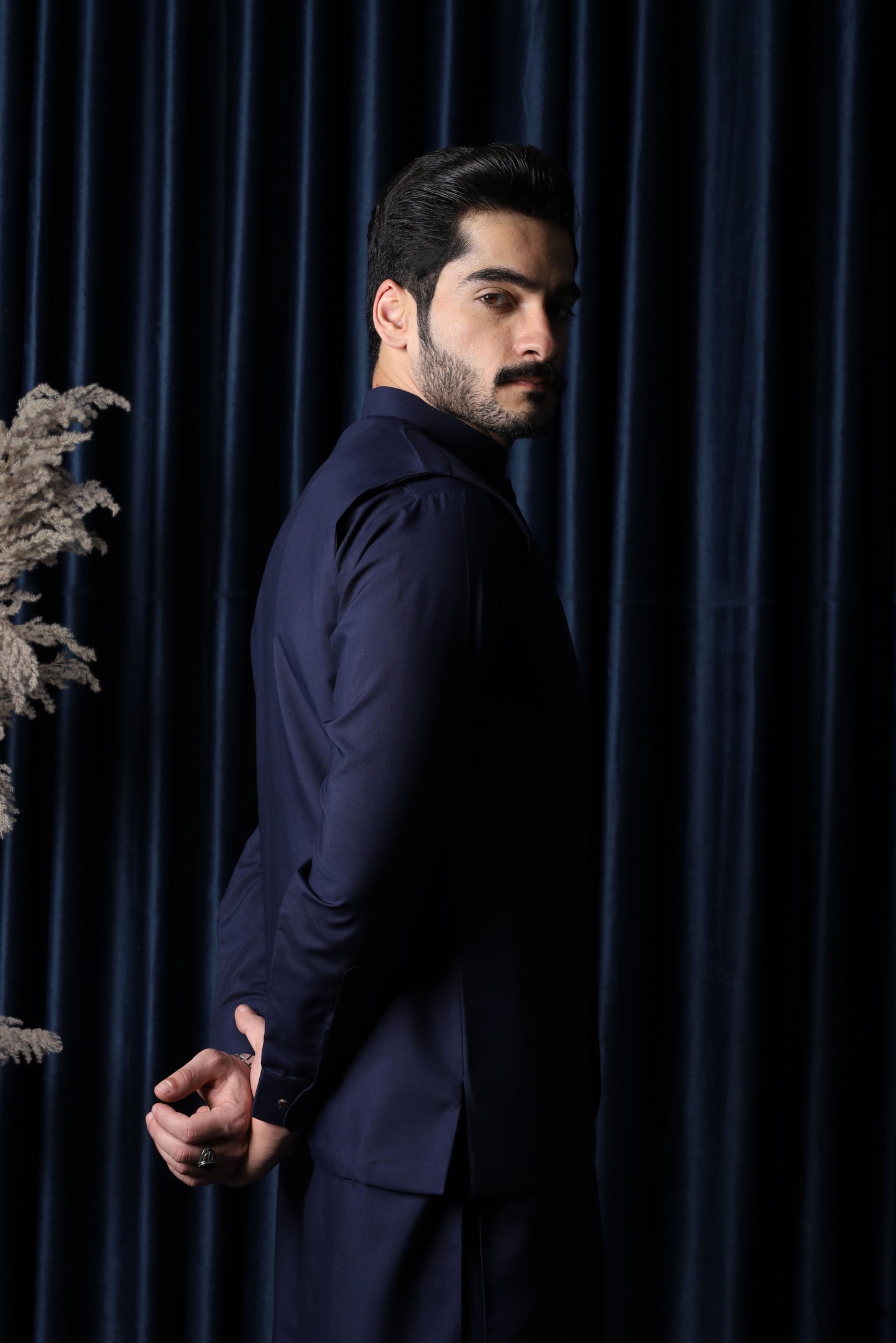 Navy Blue Blended Waistcoat - Round Cut & Matching Fabric Buttons - Men