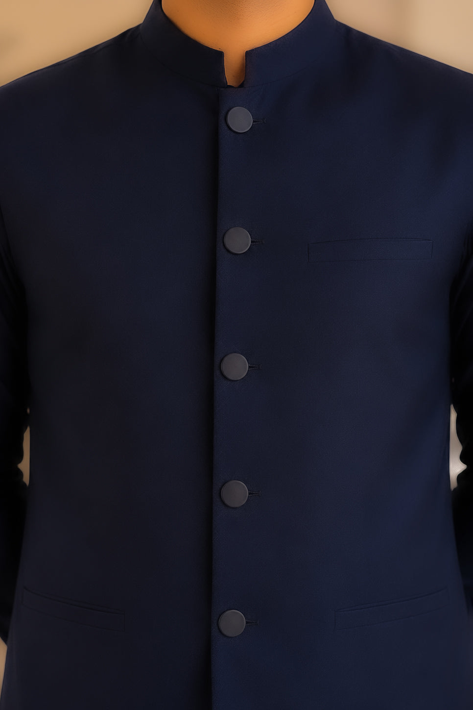 Navy Blue Kurta Shalwar with Suiting Waistcoat - Straight Cut - Men