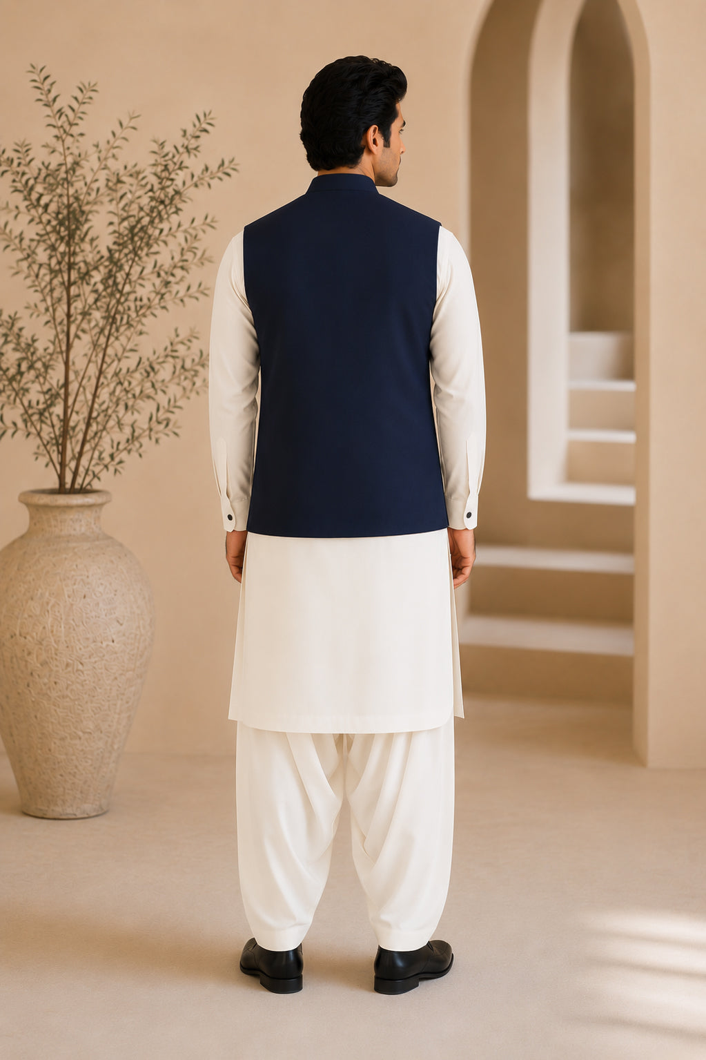 Navy Blue Suiting Waistcoat - Straight Cut Buttoned - Men