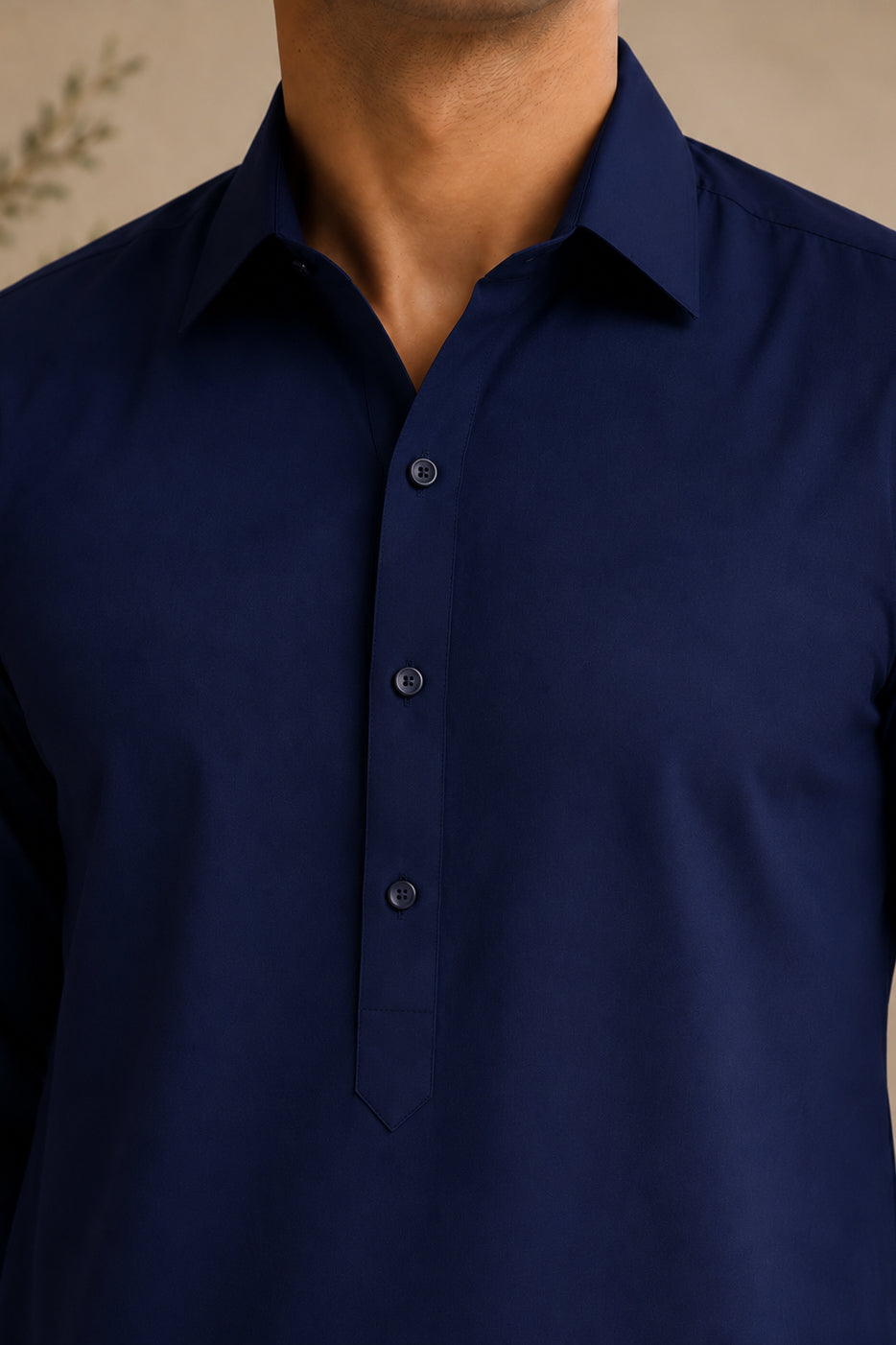Navy Blue French Collar Shalwar Kameez - Stitched