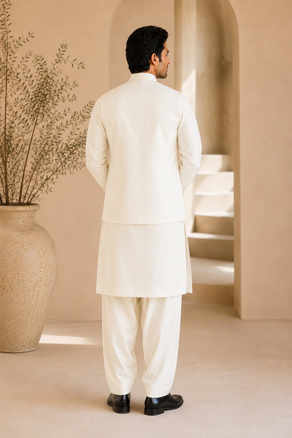 Off White Suiting Waistcoat - Straight Cut Buttoned - Men