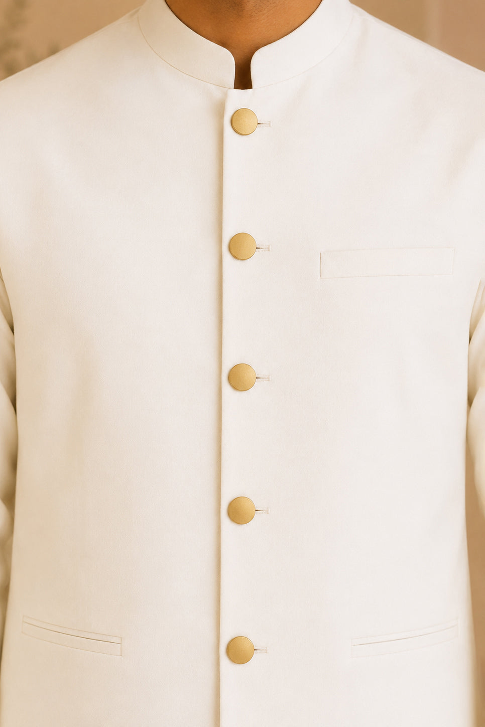 Off White Kurta Shalwar with Suiting Waistcoat - Straight Cut - Men
