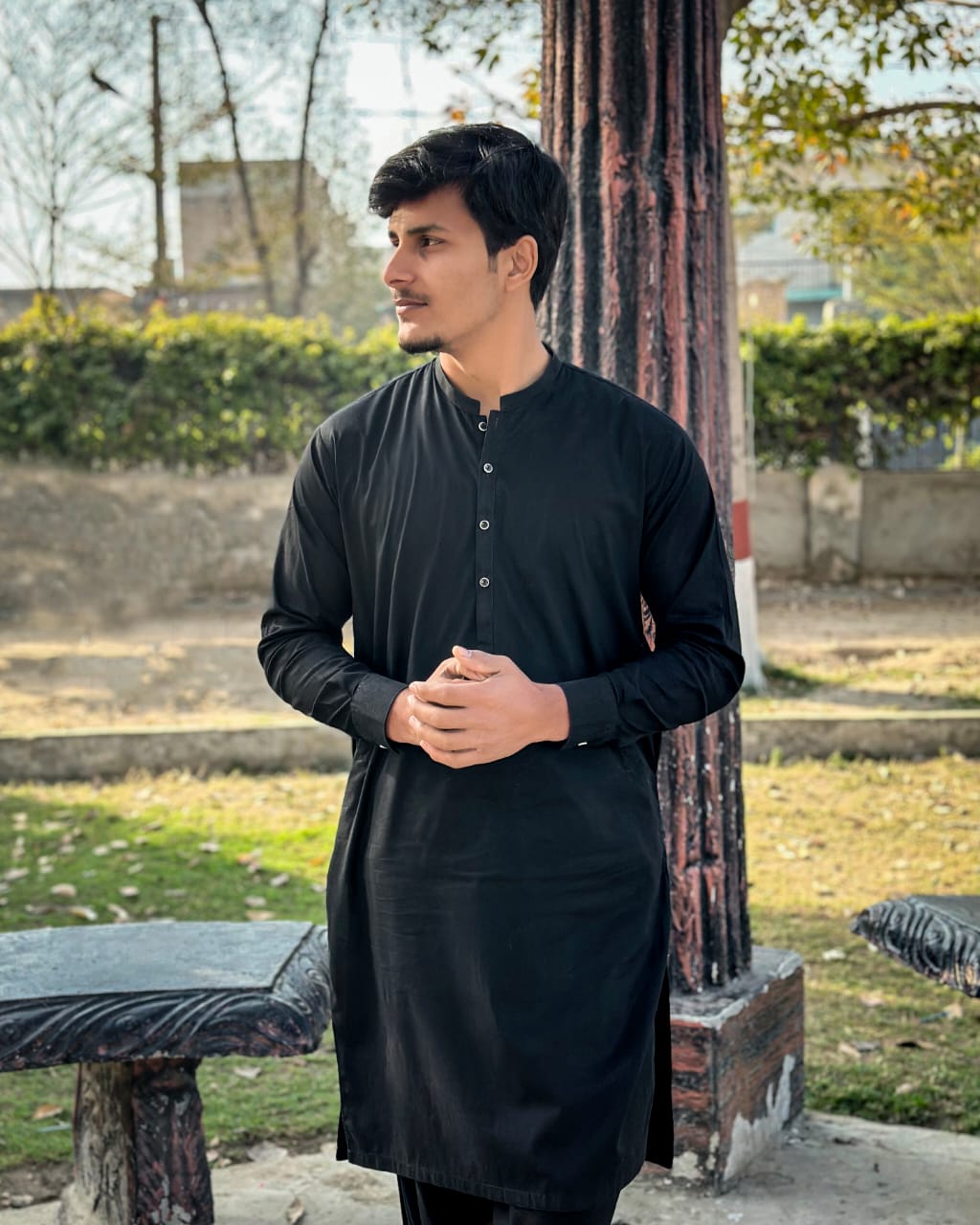 Black Cotton Shalwar Kameez - Stitched - Mazham