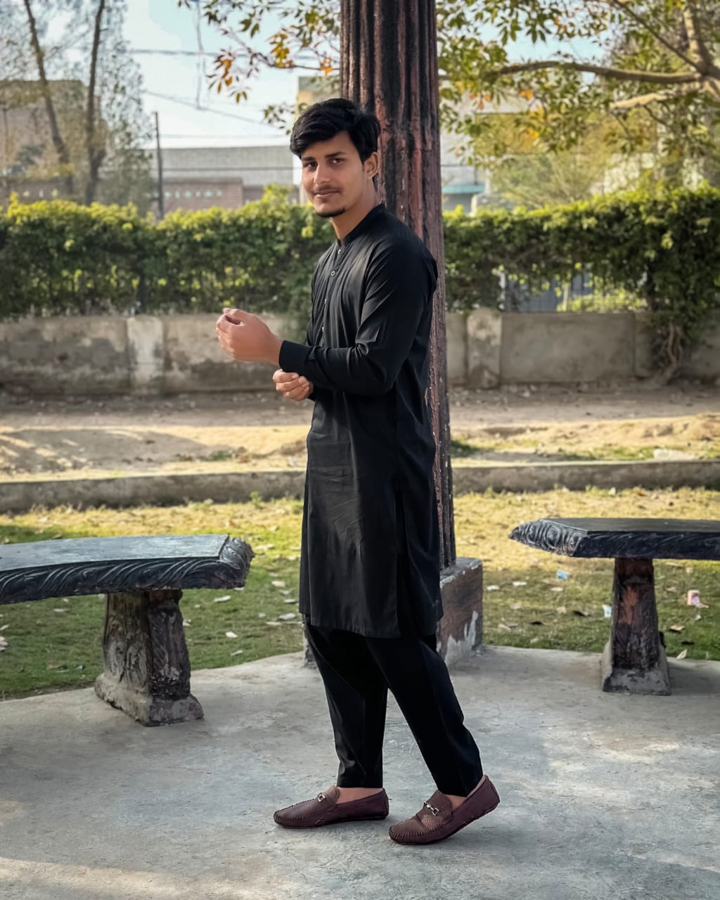 Black Cotton Shalwar Kameez - Stitched - Mazham