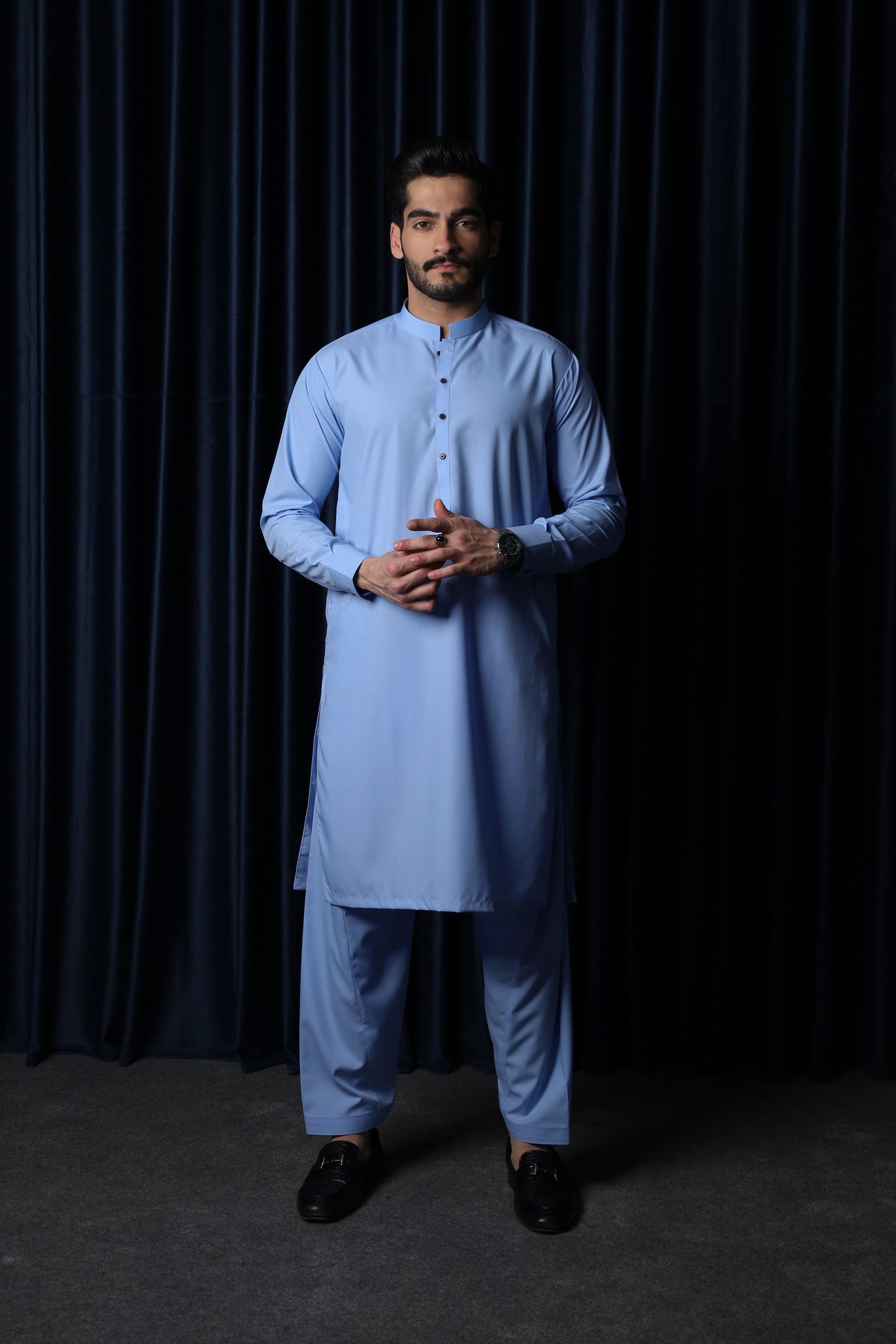 Sky Blue Blended Kameez Shalwar- Men