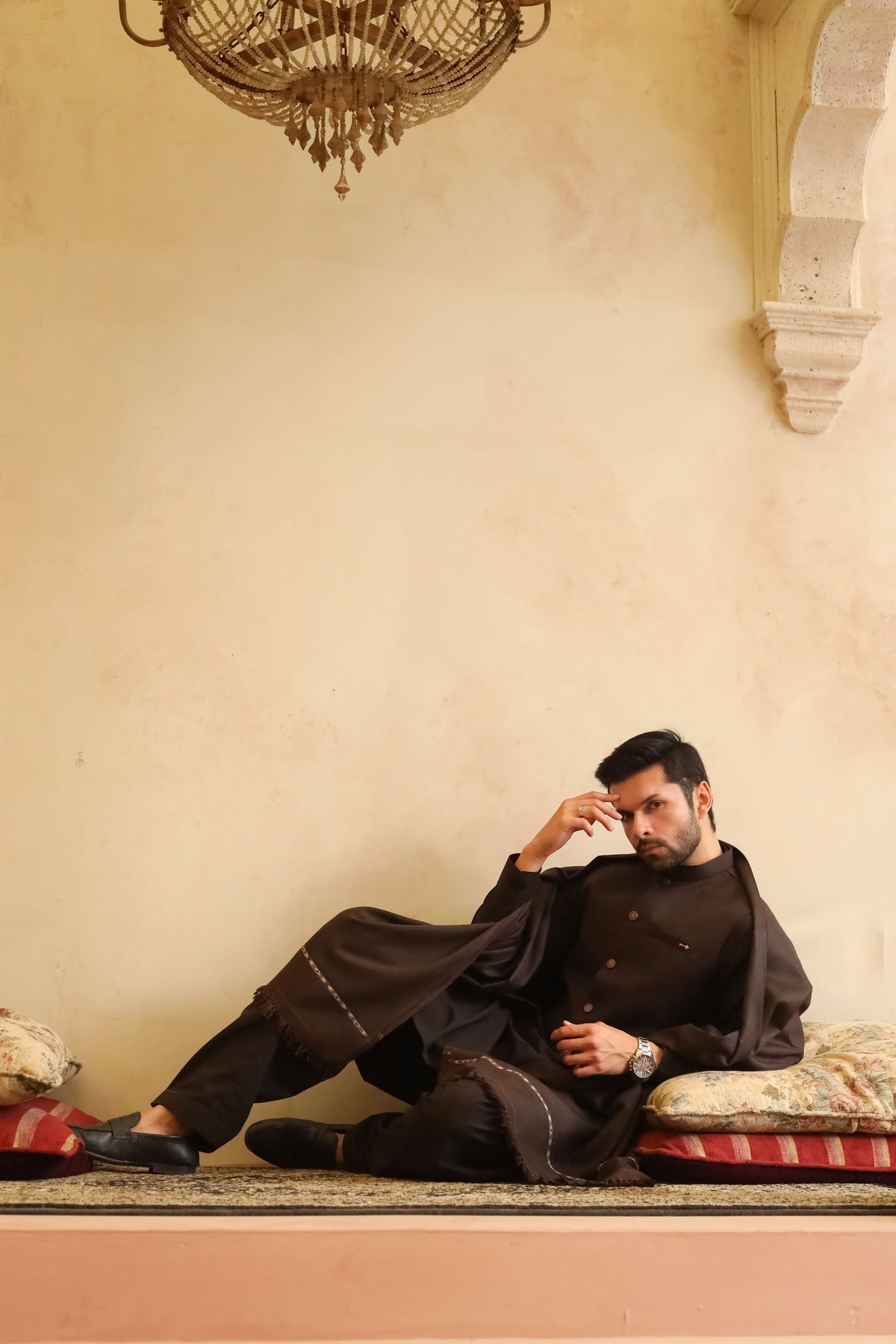 Dark Chocolate Brown Swati Thread Shawl - Men
