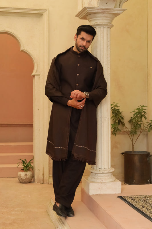 Dark Chocolate Brown Swati Thread Shawl - Men