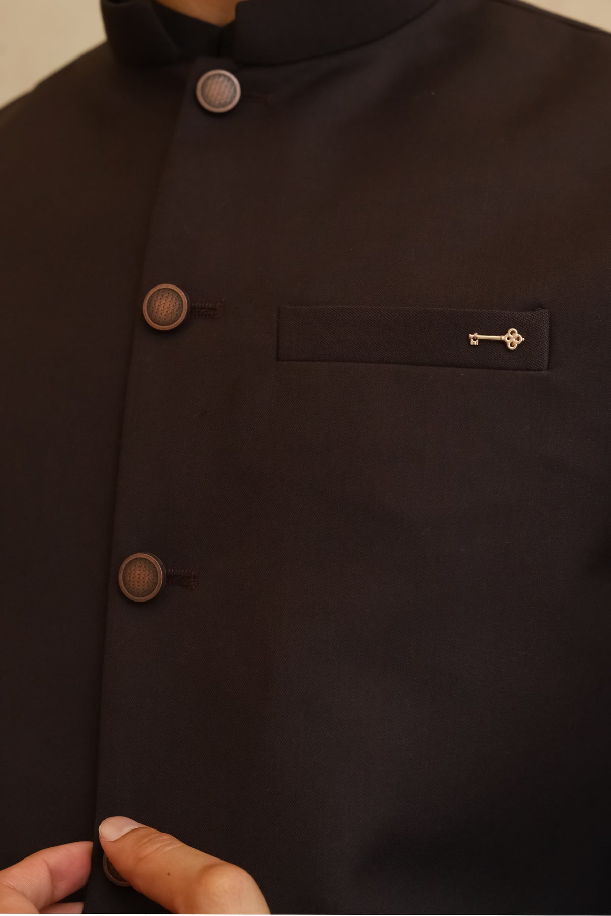 Dark Espresso Brown Shalwar Kameez with Waistcoat - A-Line Cut - Men