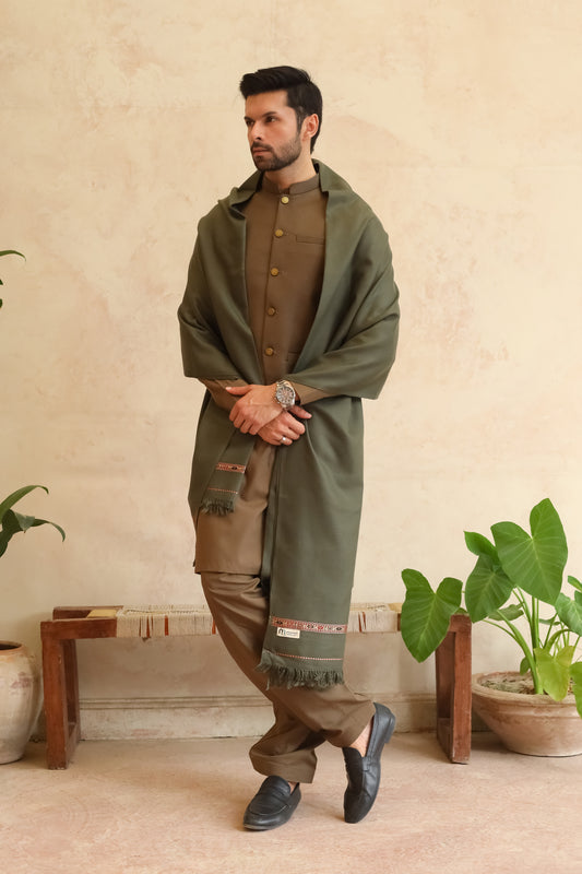 Muted Olive Green Acrylic Shawl - Men