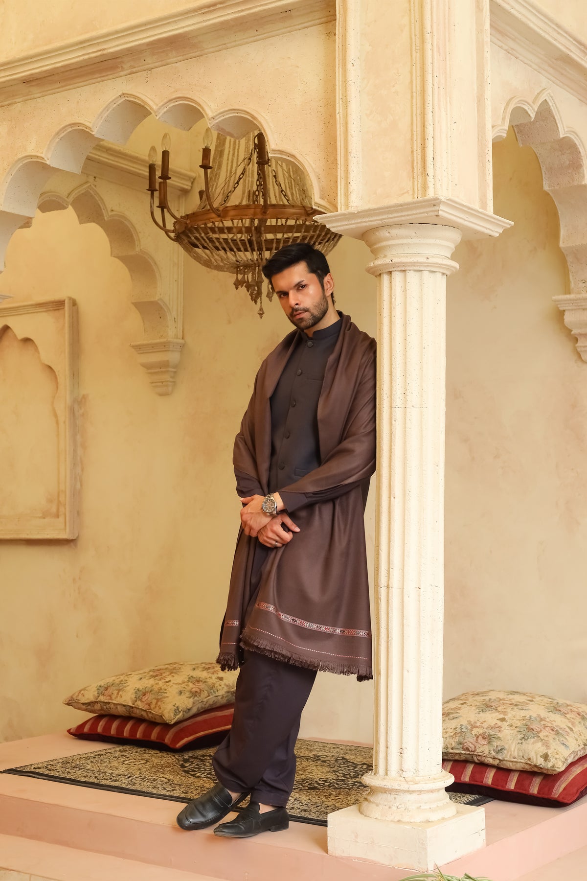Smoky Brown Acrylic Shawl - Men