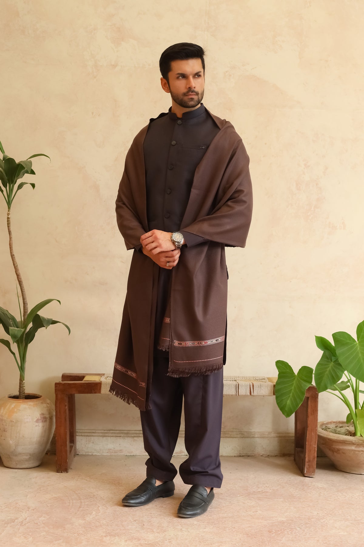 Smoky Brown Acrylic Shawl - Men