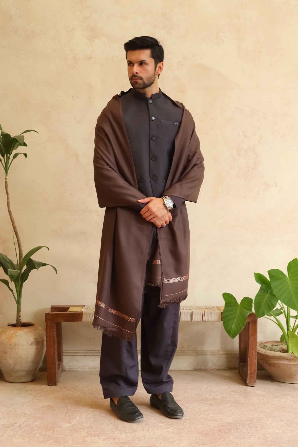Smoky Brown Acrylic Shawl - Men