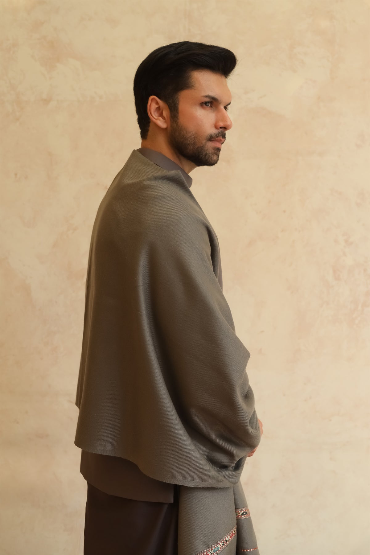Mushroom Grey Acrylic Shawl - Men