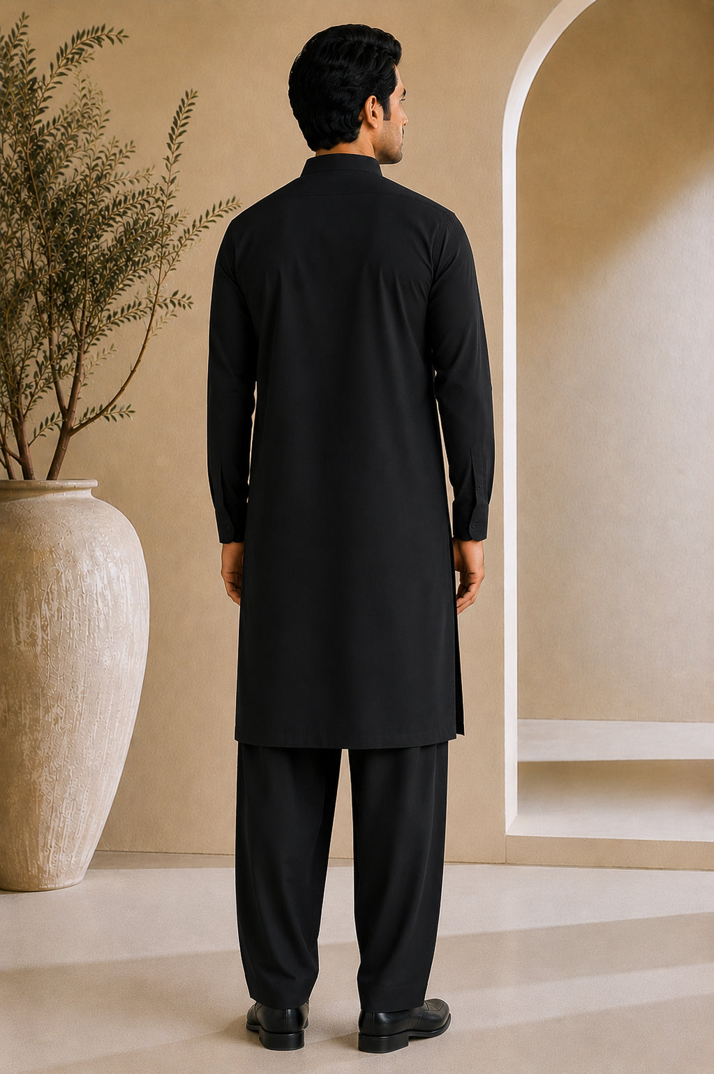 Black Luppi Cotton Shalwar Kameez - Stitched