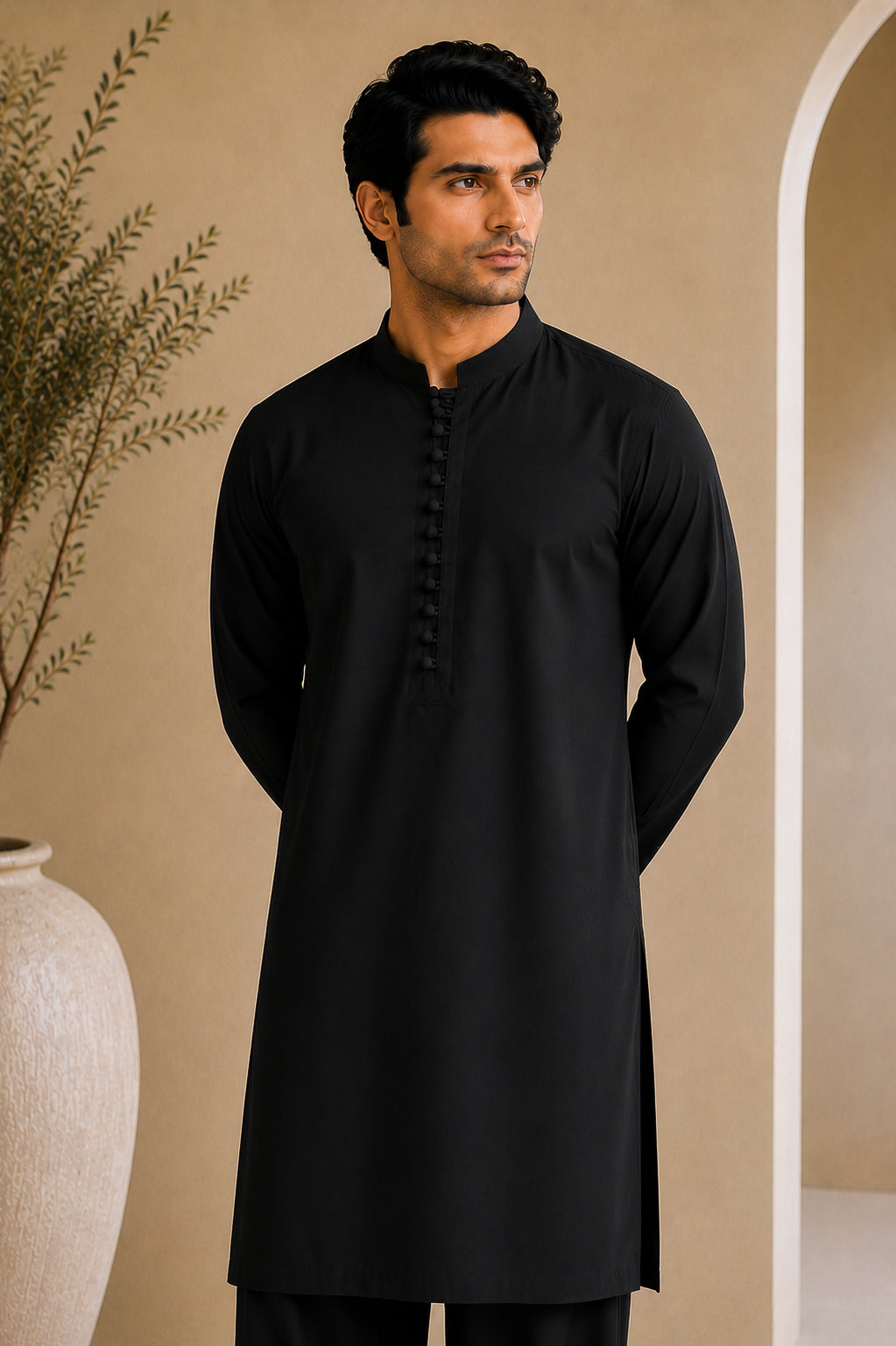 Black Luppi Cotton Shalwar Kameez - Stitched