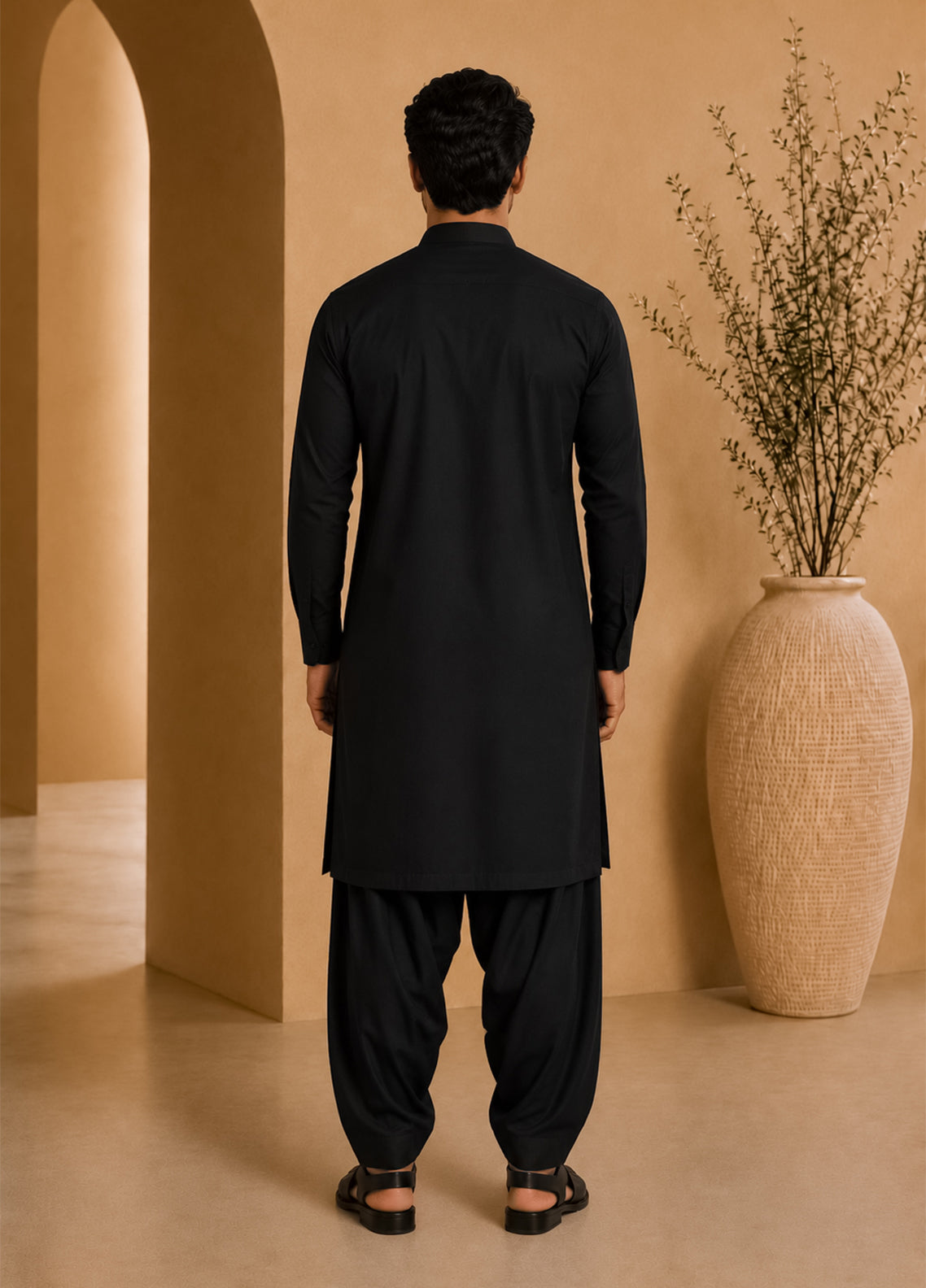 Black Cotton Shalwar Kameez - Stitched