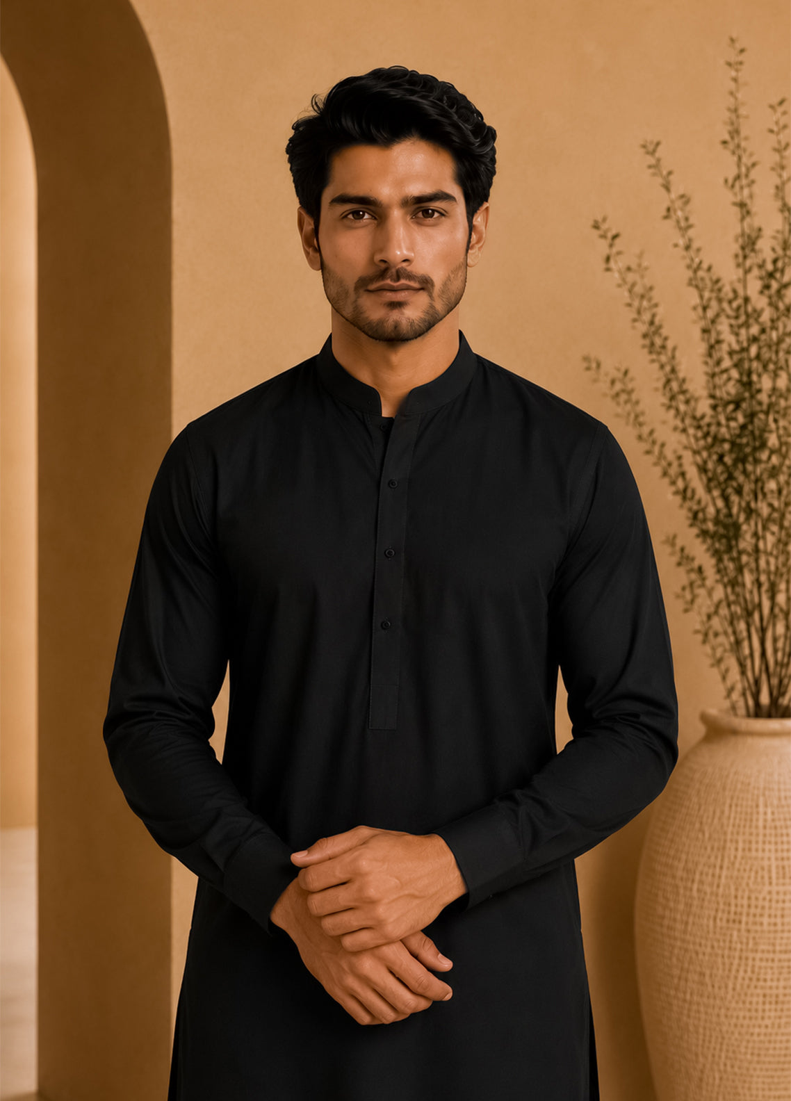 Black Cotton Shalwar Kameez - Stitched