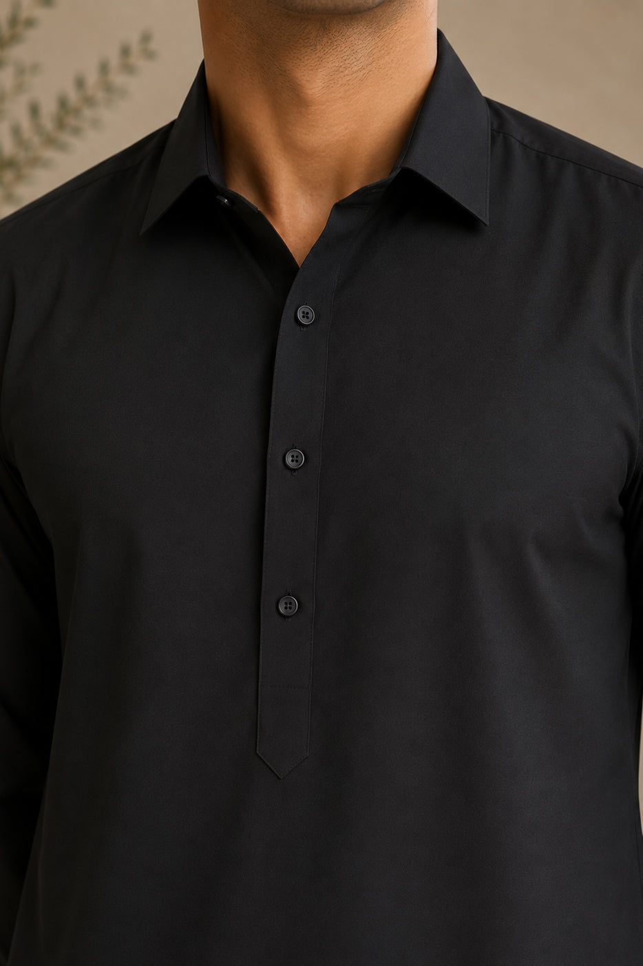 Black French Collar Shalwar Kameez - Stitched