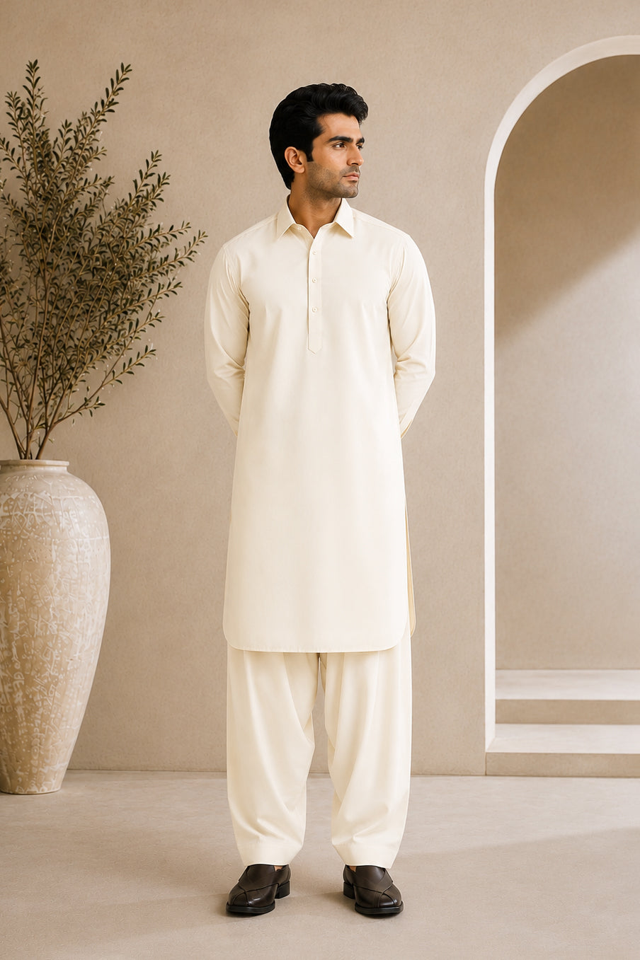 Bosky French Collar Shalwar Kameez - Stitched