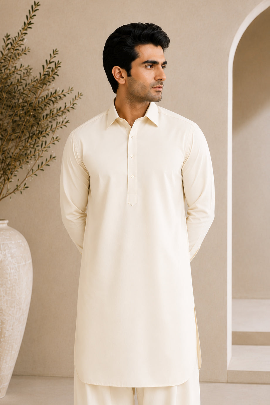 Bosky French Collar Shalwar Kameez - Stitched