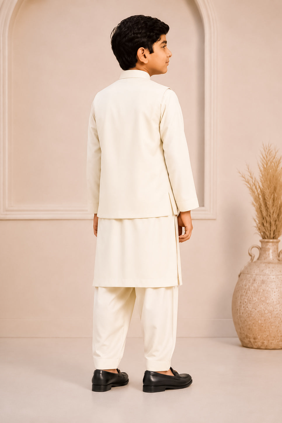 Bosky Kurta Trouser with Blended Waistcoat - Round Cut & Matching Fabric Buttons - Kids