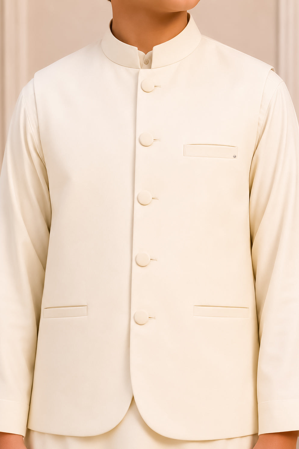 Bosky Kurta Trouser with Blended Waistcoat - Round Cut & Matching Fabric Buttons - Kids