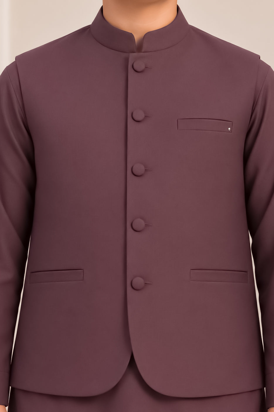 Dark Marron Kurta Trouser with Blended Waistcoat - Round Cut & Matching Fabric Buttons - Kids