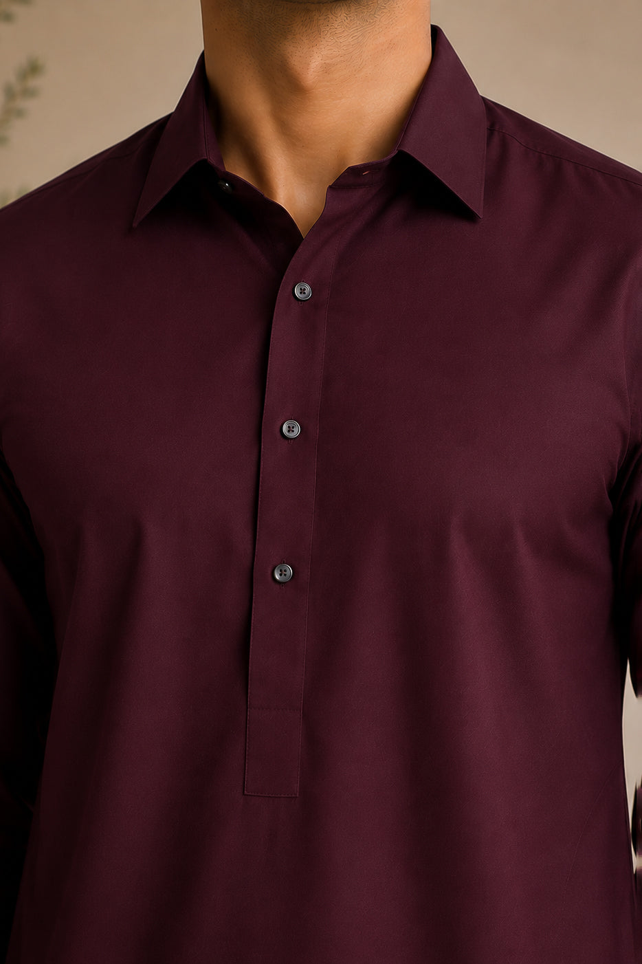 Dark Marron French Collar Shalwar Kameez - Stitched