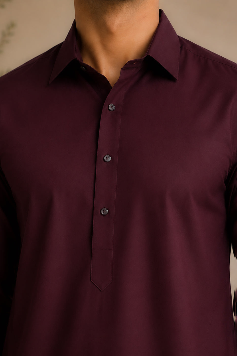 Dark Marron French Collar Shalwar Kameez - Stitched