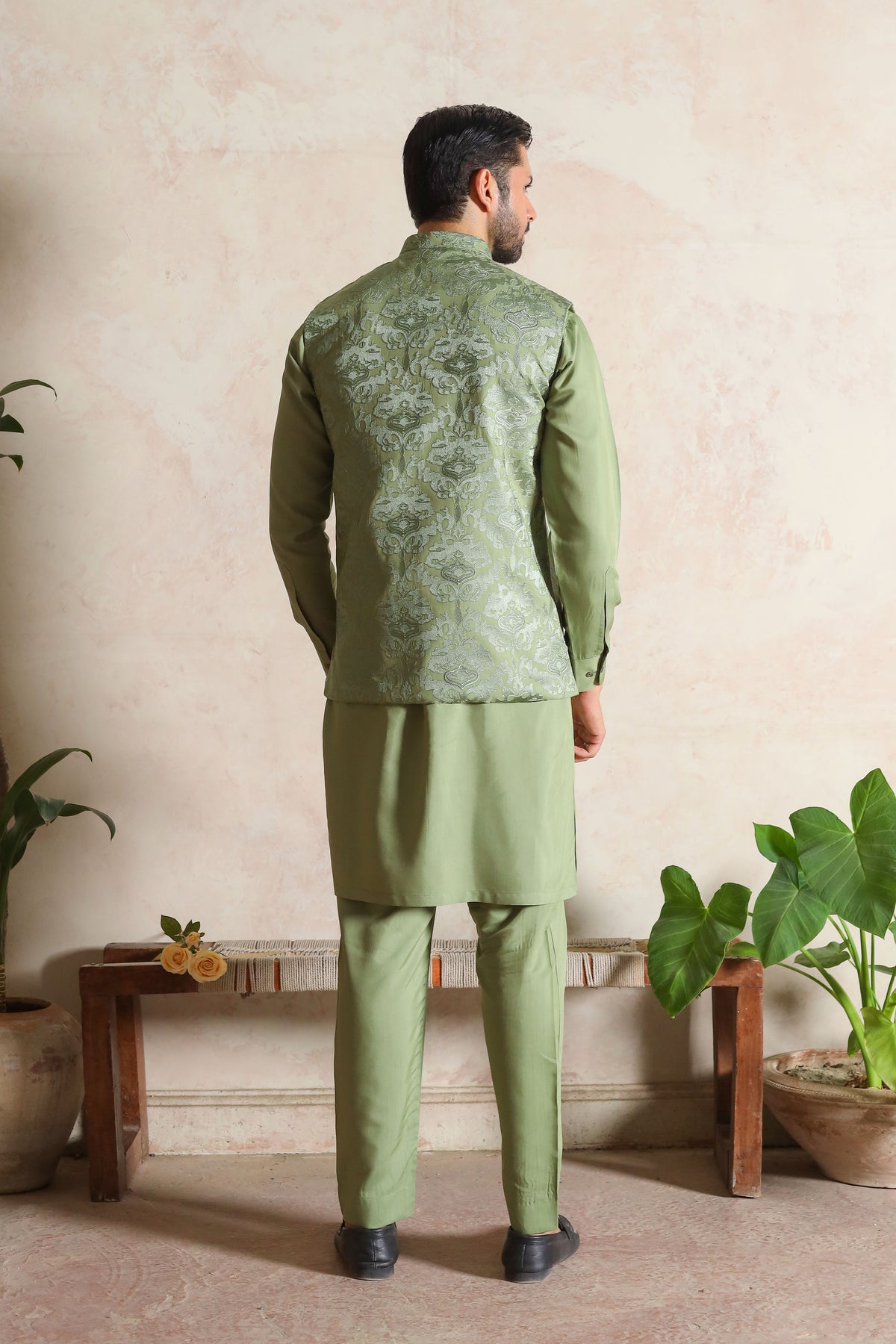 Sage Green Embroidered Waistcoat with Kurta Trouser - Men