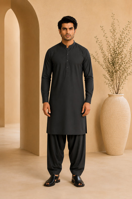 Gray Blended Kameez Shalwar - Men