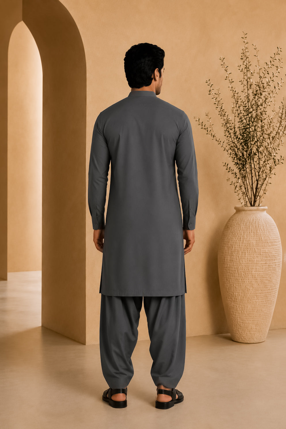 Gray Blended Kameez Shalwar - Men