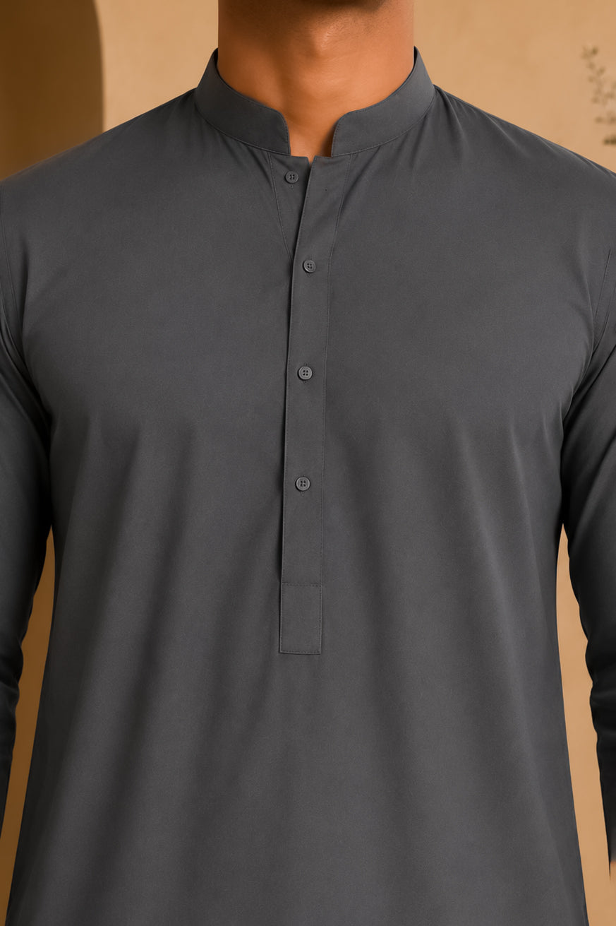 Gray Blended Kameez Shalwar - Men
