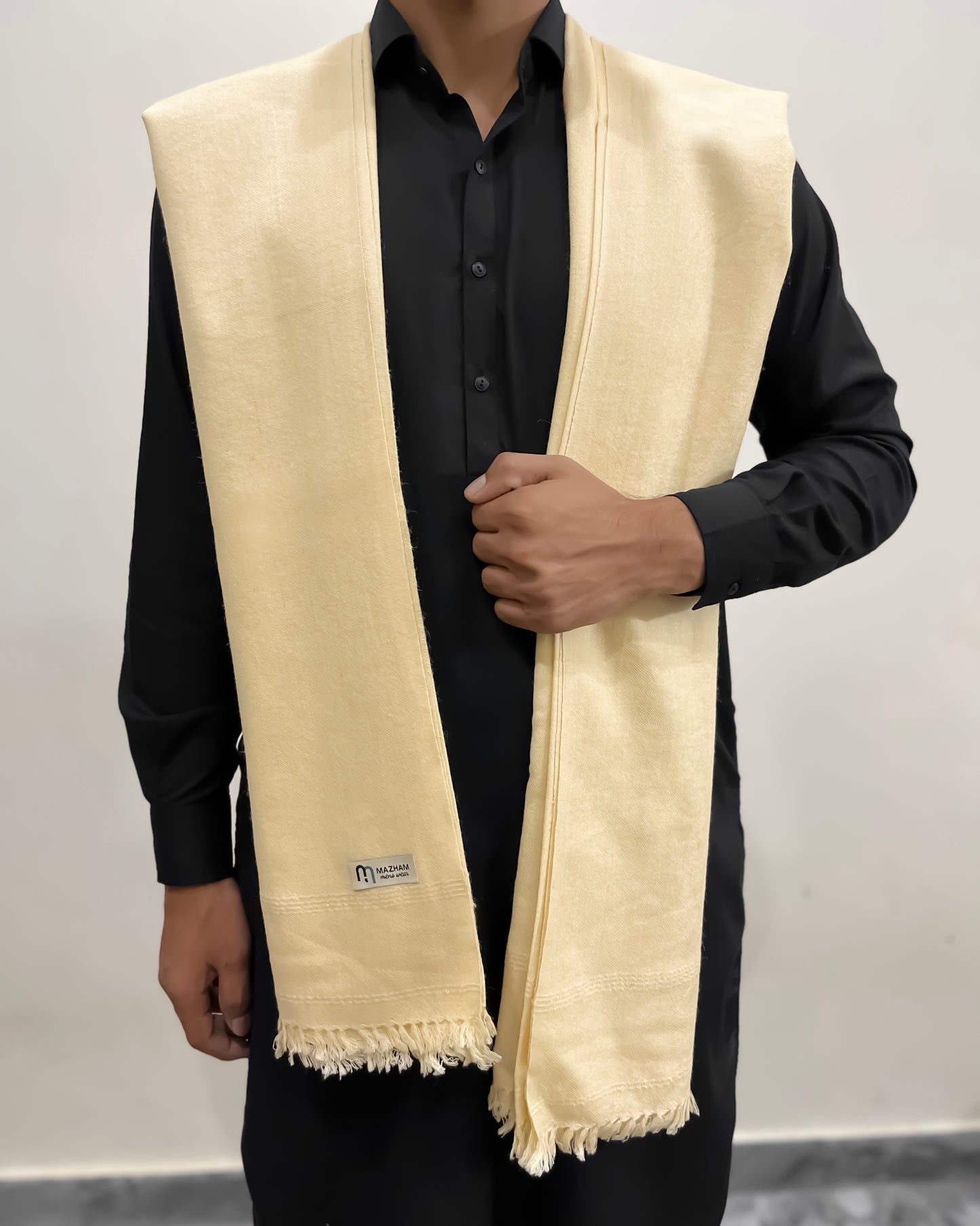 Cream Wool Shawl - Men