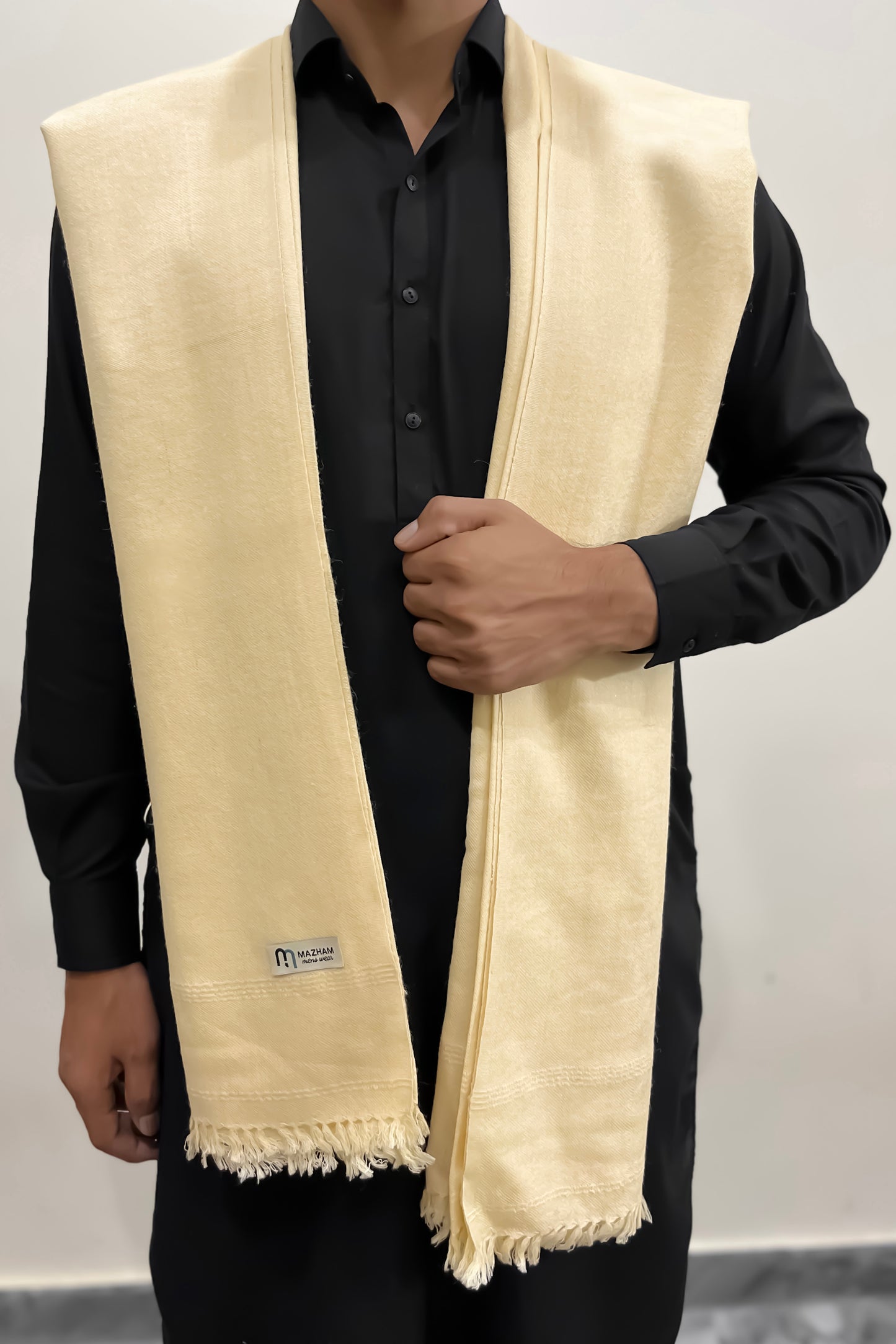 Cream Wool Shawl - Men